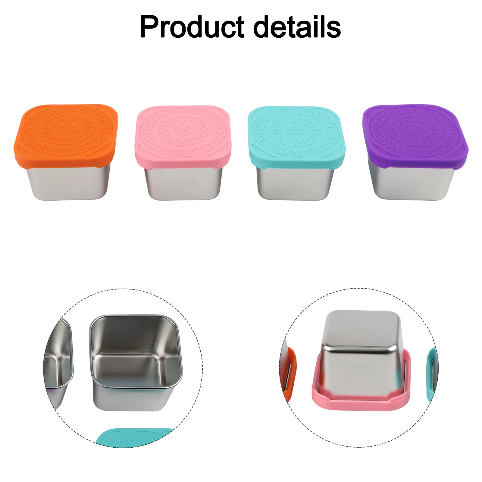 

4 Set Of 6 Ounce Stainless Steel Lunch Boxes With Silicone Lids For Snacks Lunch Boxes Food Storage Kitchen Dining Bar