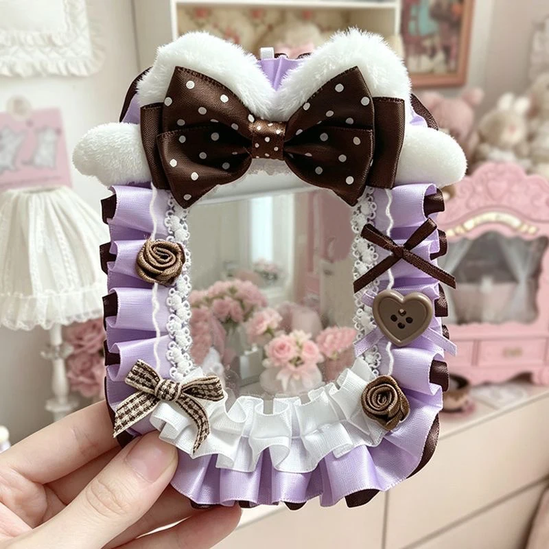 New Vintage Cute Bowknot Handmade DIY Plush Lace Photo Card Holder, Fan Idol Celebrity Collectible Card Holder, Anime Character Merchandise, Commemorative Card Holder, Halloween, Easter, Thanksgiving, and Birthday Gifts, Lolita Small Items, Photo Wall Decoration, Polaroid Card Display Stand, Photo Frame, Photo Clip, Merchandise Accessories, Card Holder