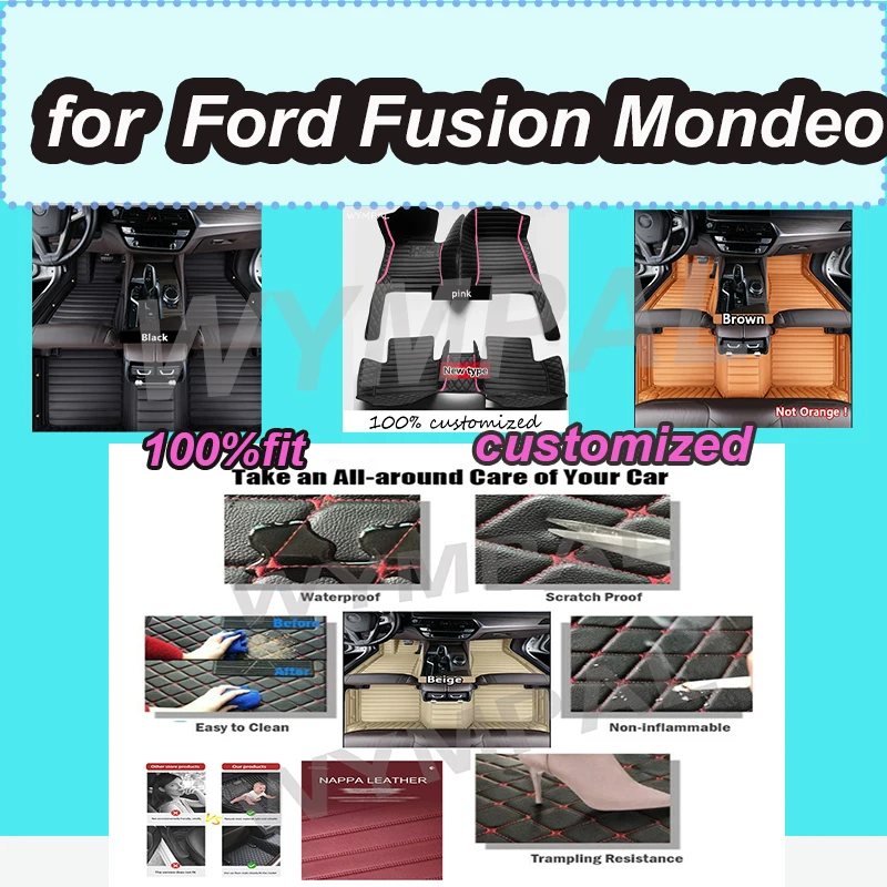 

LUXURY Custom Automotive Car Floor Mats For Ford Fusion Mondeo 2017 2018 2019 2020 Auto Luxury Leather