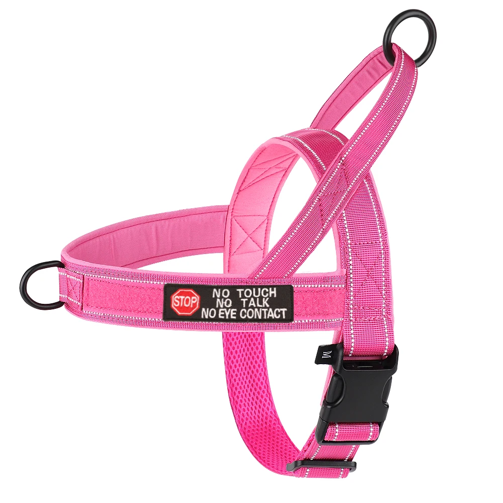 Nylon Tactical Military Dog Harness With Sticker Reflective Dog Training Harnesses No Pull Pet Vest For Dogs French Bulldog Pink