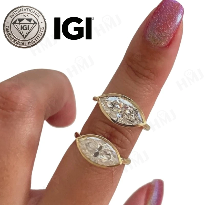 

Lab Grown Diamond Customize Ring Marquise Shape 10k 14k 18k Gold IGI Certificate Wedding Engagement Band Charm Anniversary Gift