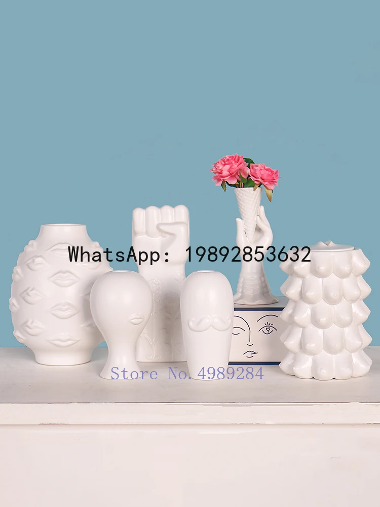 Creative Ceramics Vase White Abstract Character Hand Crafts Decoration Flower Arrangement Accessories Modern Home Decoration
