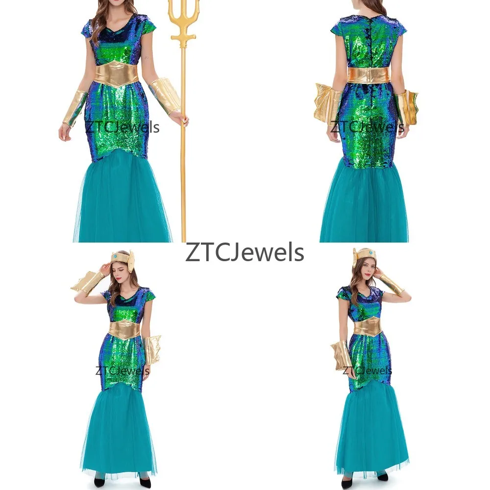 

Shiny Mermaid Cosplay Costume Tail Dress for Adult Women Halloween Party Carnival Stage Performance Siren Princess Uniform