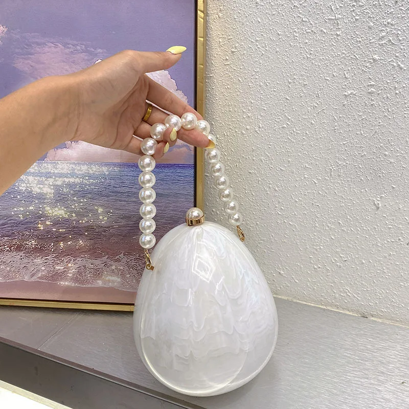 

Ball Shape Clutch Bag Acrylic Purse Women Wedding Evening Party Cute Pearl Purse Handbag Summer Beach Bag