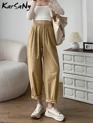 KarSaNy Cotton Linen Pants For Women Baggy Harem Trousers High Waist Summer Woman Fluid Pants Korean Wide Leg Pants Khaki Lady