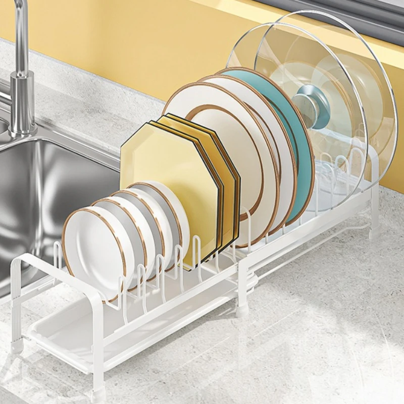 

Stable Retractable Dish Storage Rack Kitchen Pot Lid Rack Single Layer Drain Rack Bowl Dish Drain Shelf in Cabinet