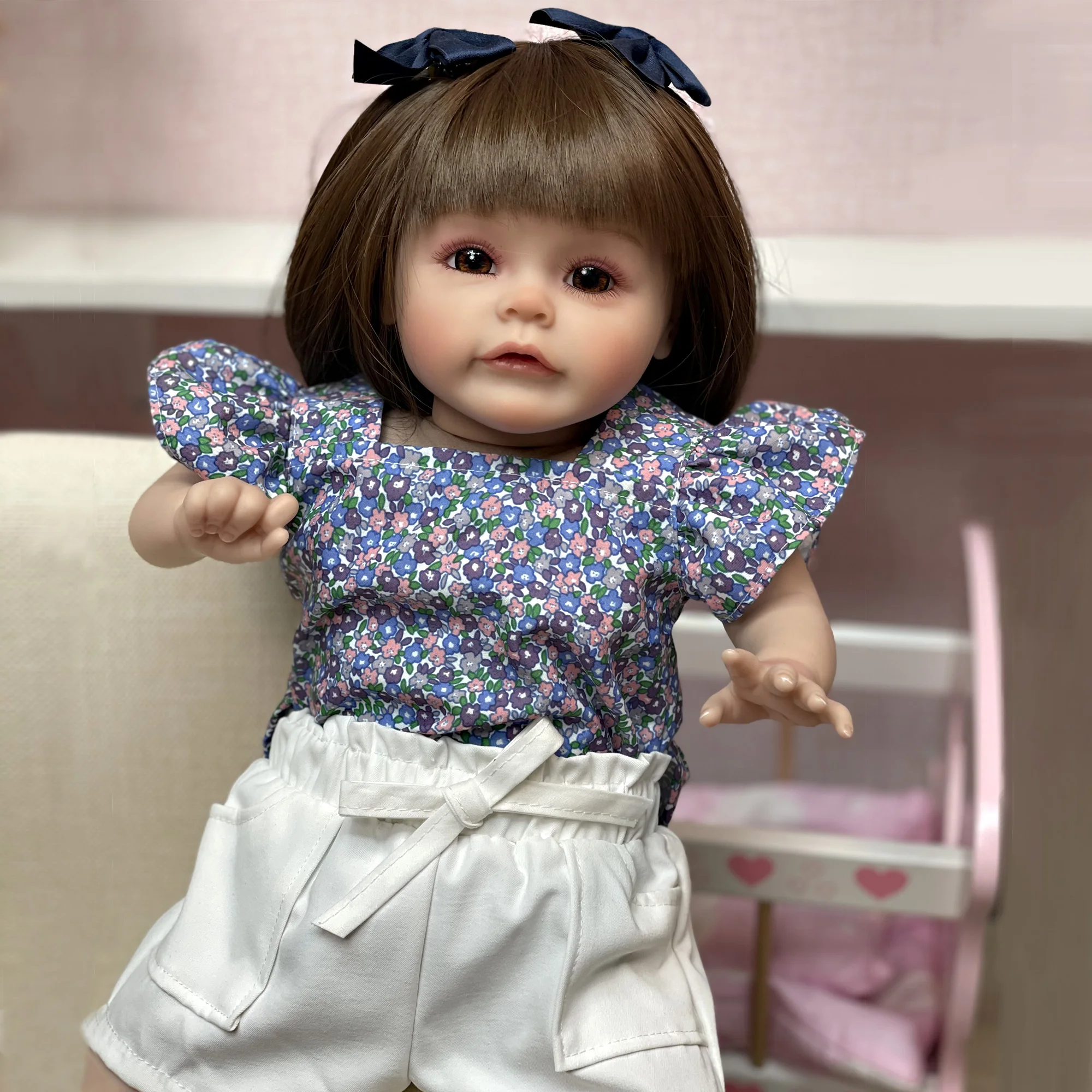 

18 Inch Todder Bebe Reborn Vinyl Handmade Newborn Doll Girl With wig and Lovely clothes and samll Doll