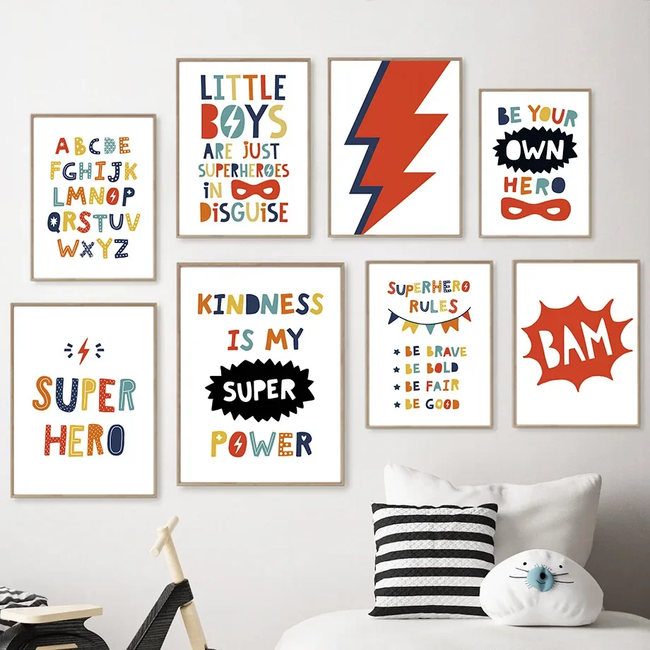 Colorful Super Kindness Boy Rules Lightning Canvas Painting Pictures Wall Art Kids Room Bedroom Decoration Prints Poster Home