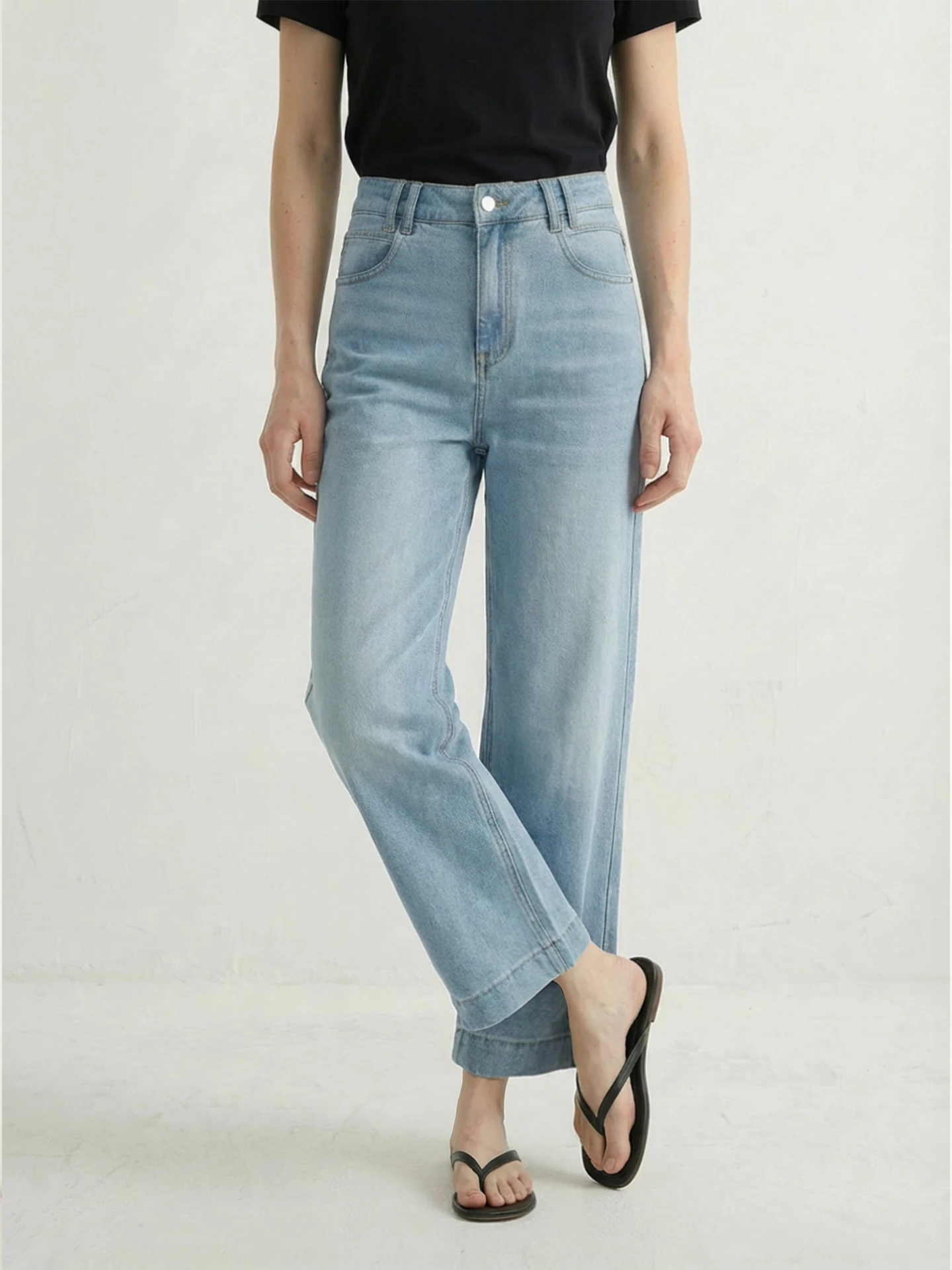 

Fuxu High Waist Straight Leg Casual Jeans Women's Thin Cotton Lenzing Denim Pants Four-way Stretch Lightweight Summer Trousers