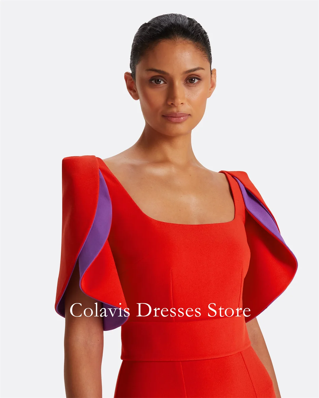 2025 Vestidos de fiesta de talla grande de crepé de sirena roja con cuello cuadrado personalizados Vestido de noche Vestidos de noche para mujer Vestido de fiesta formal