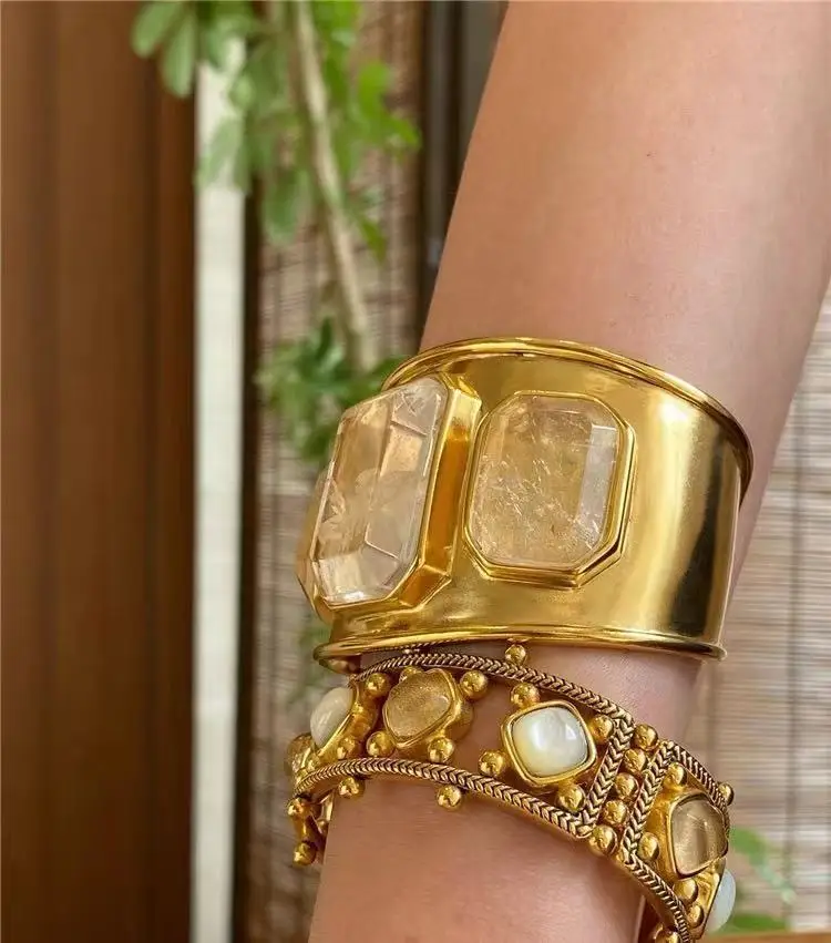 

Wide crystal opening bracelet, GOOSS luxury abstract art, old money office Siren style