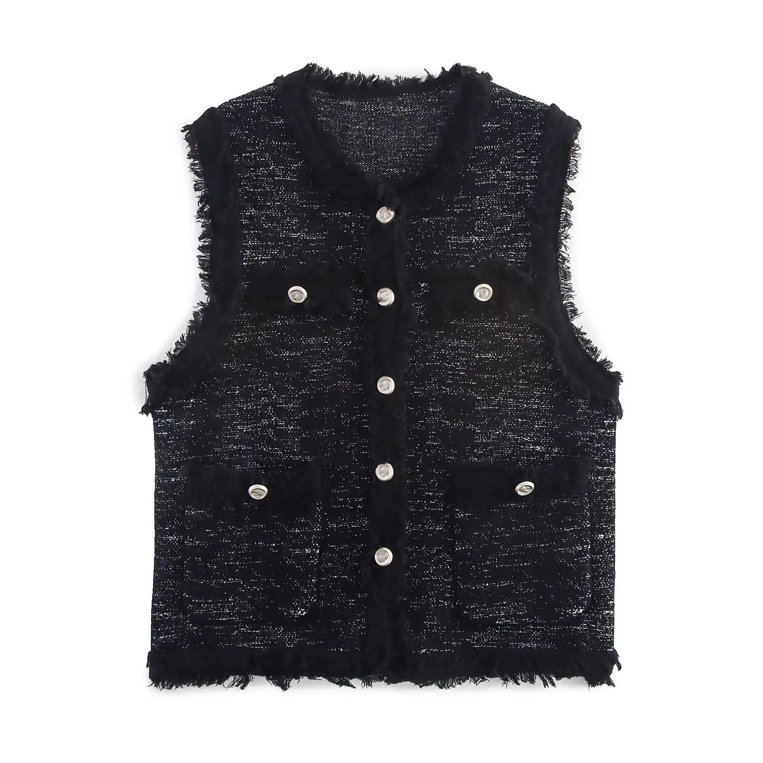 Chaleco de Tweed de otoño, chaquetas de abrigo sin mangas de gran tamaño, Chaleco informal, Chaleco de primavera, Top de moda sin forro