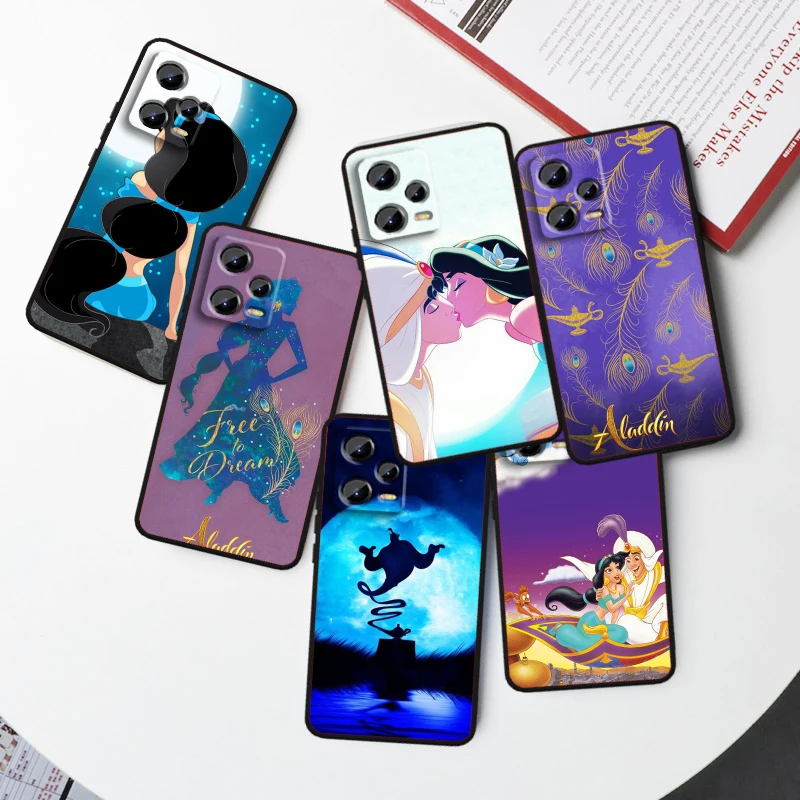 Aladdin Jasmine Princess For Xiaomi Redmi Note 13 12R 12 12S Turbo 11 11T 11S 10 10S Pro Plus 5G Black TPU Phone Case