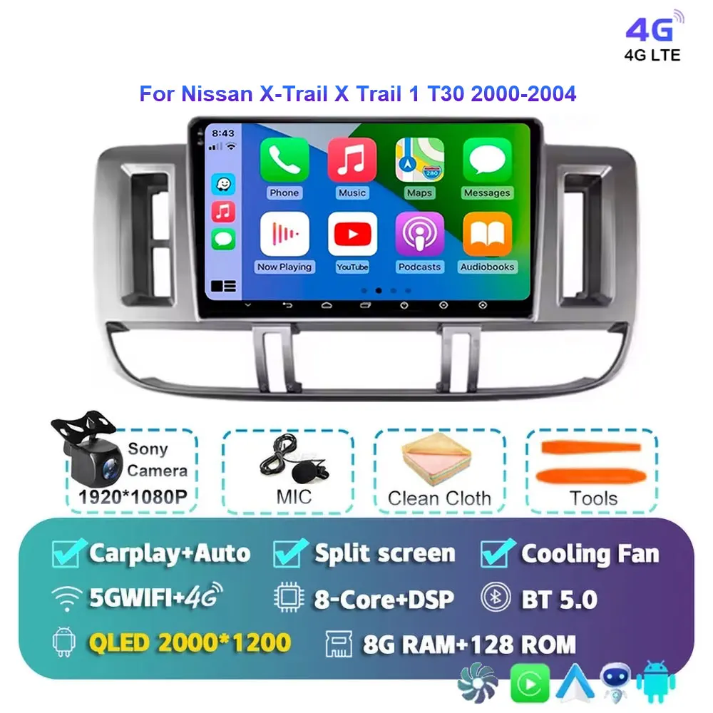 Android 15 autoradio voor Nissan X-Trail 2000-2004 met GPS navigatie 2DIN stereo BT Carplay videospeler X Trail X-Trail T30