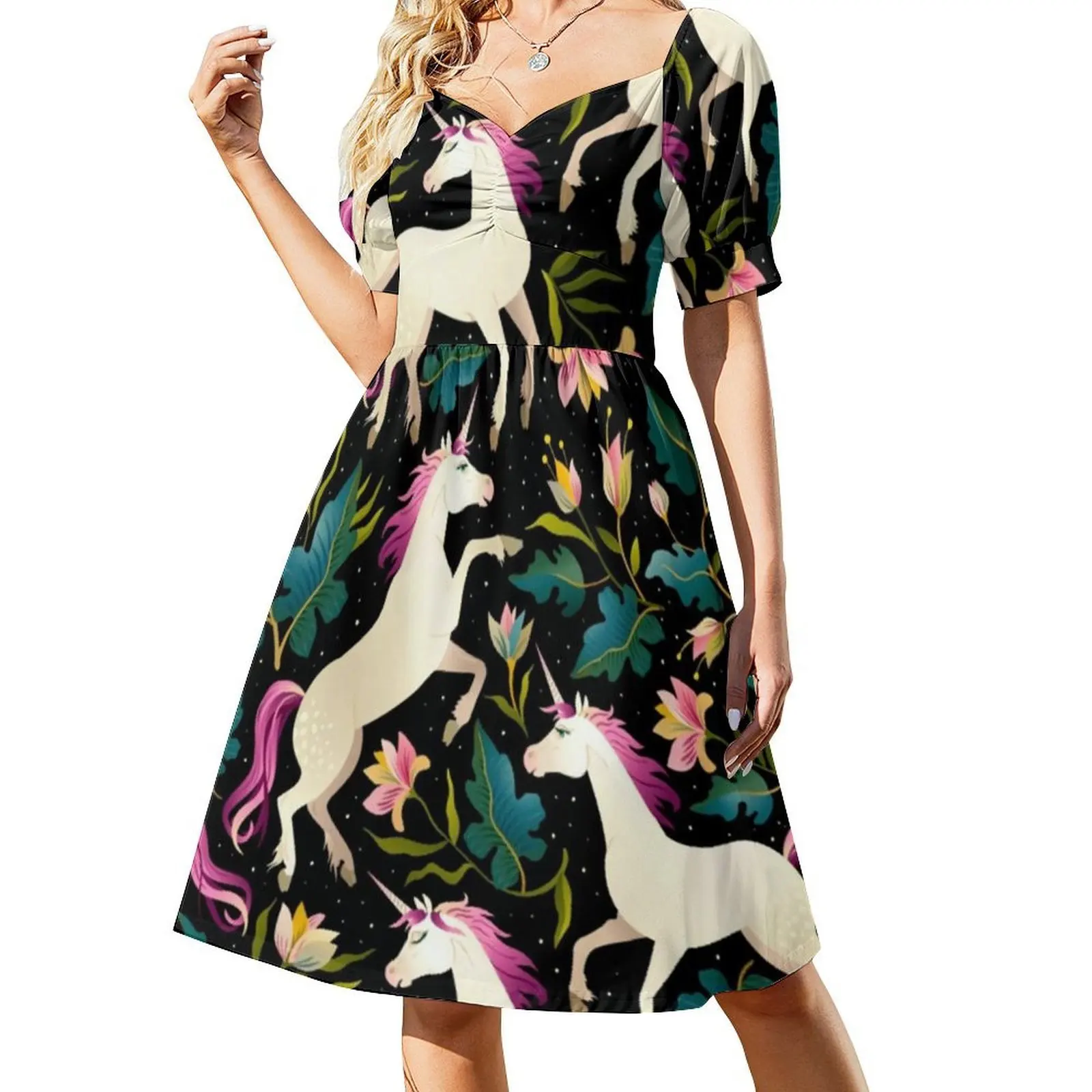 نمط مع فستان حفلات نسائي جميل على شكل وحيد القرن ملابس نادي مطبوعة عصرية للنساء نمط وحيد القرن