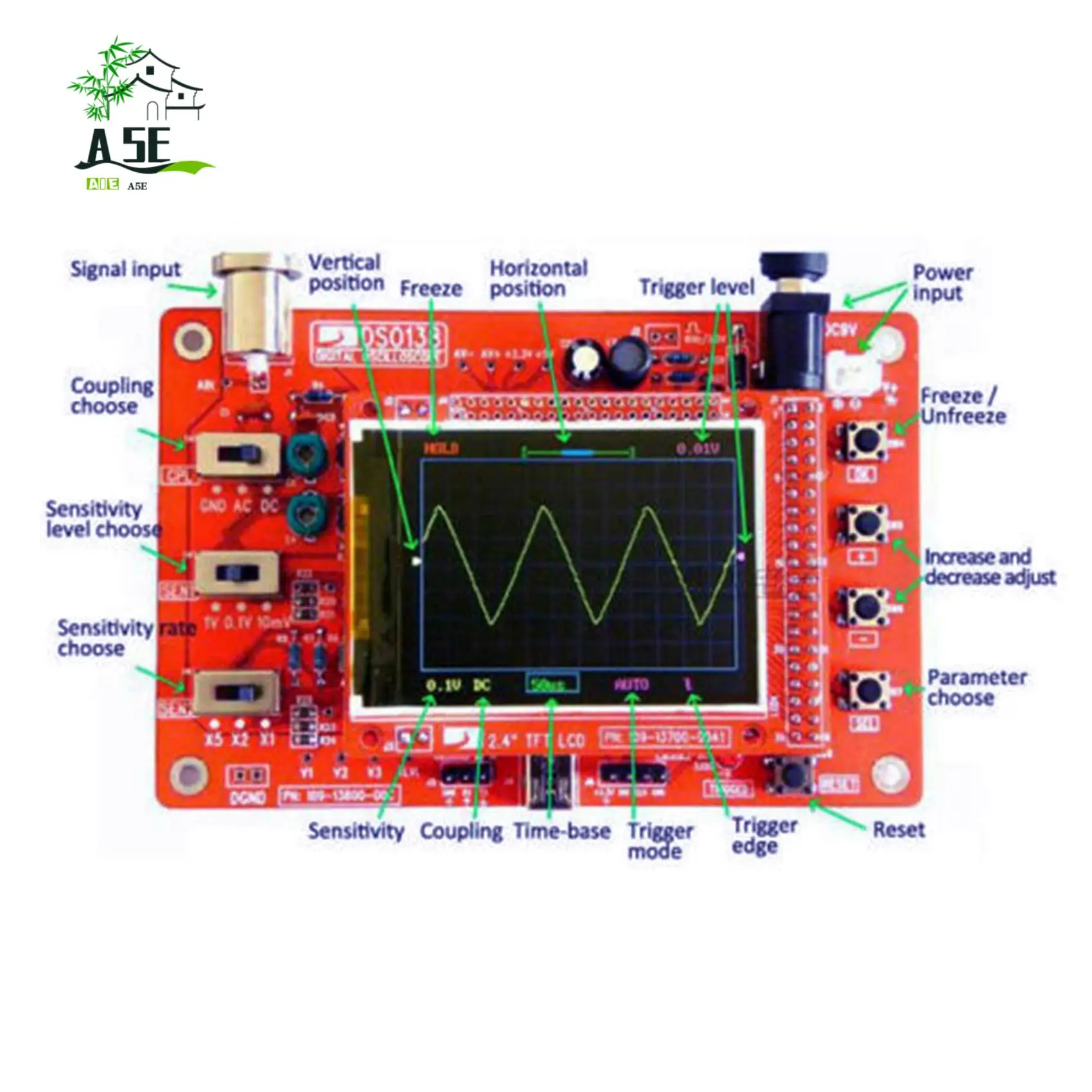 

A05E-DSO138 Цифровой TFT осциллограф с тестовым зажимом типа «крокодил» для Arduino ARM, плата разработки обнаружения в сборе