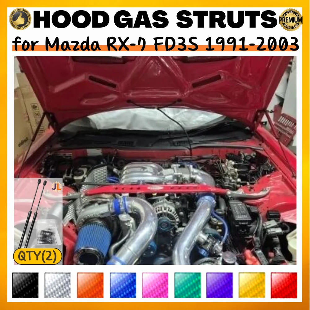 

Qty(2) Стойки капота для Mazda RX-7 FD3S 1991-2003 гг. Передний капот из углеродного волокна, модифицированный газовый пружинный амортизатор, опорные демпферы подъема