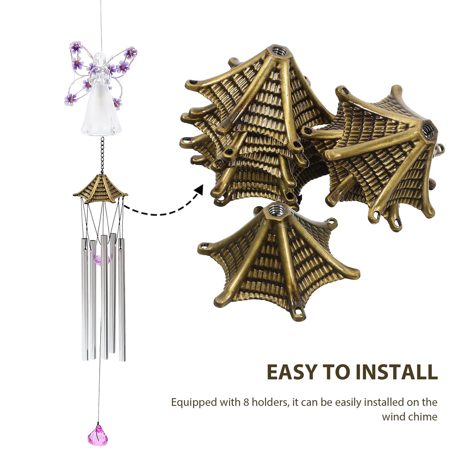 8 Pcs Corinthian Wind Chimes Driftwood Decor Deep Tone for outside Garden Accessory