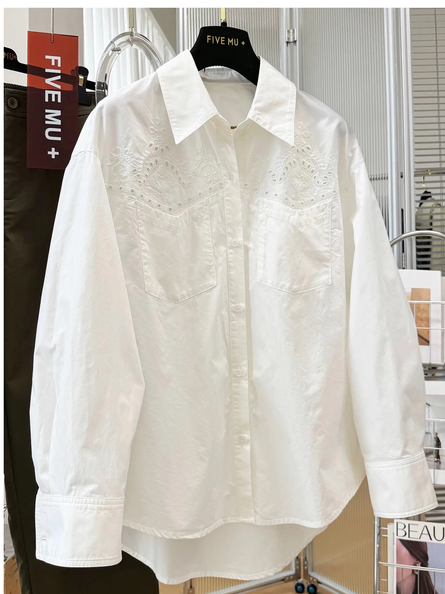 

plus Size Women's Long Sleeve Embroidered Hollow out Hook Flower Casual Thin Cotton Shirt Spring Summer Lightweight Sun Prote...
