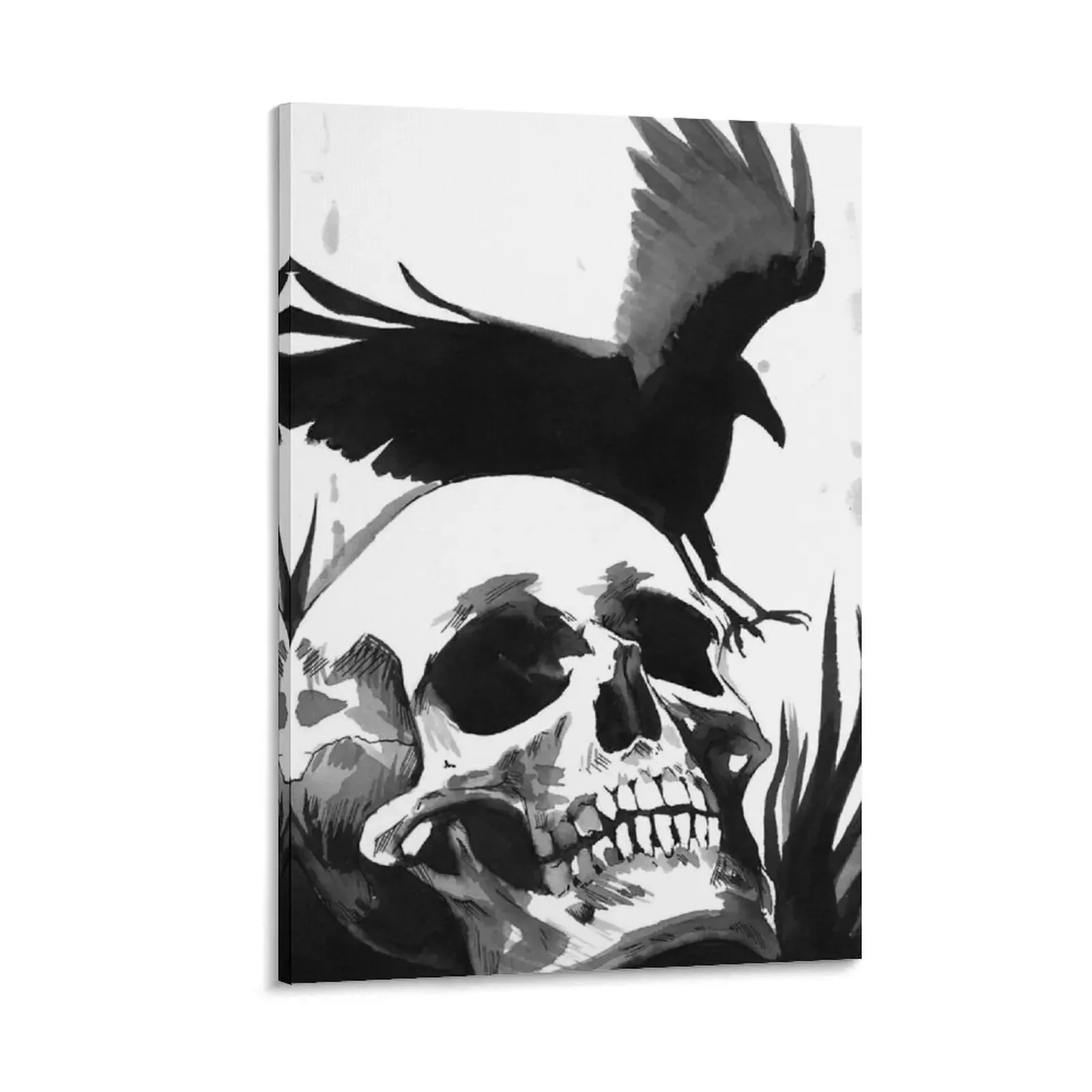

Inkwash Skull and Crow Canvas Painting room decoration accessories photos for living room bedrooms decor decoration aesthetic