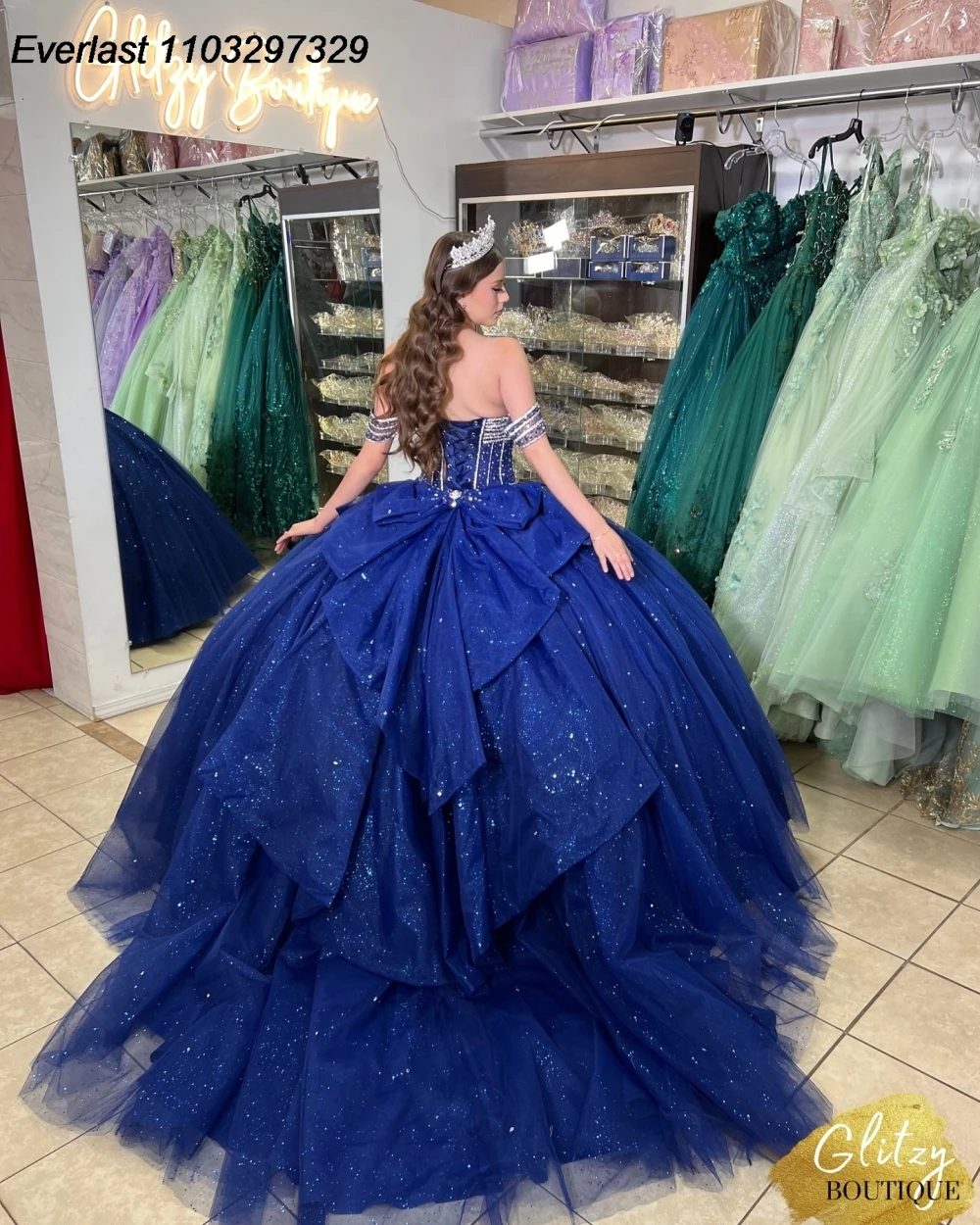 EVLAST блестящее темно-синее платье Quinceanera, бальное платье, блестящее платье с аппликацией и бисером, искусственное украшение, 16, Vestido De 15, TQD964