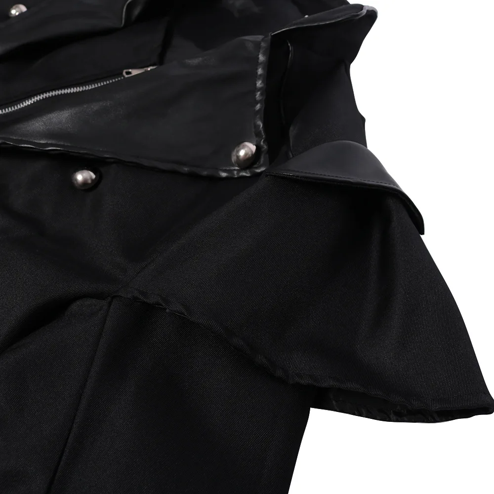 خمر هالوين القرون الوسطى Steampunk قاتل الجان زي القراصنة الكبار الرجال أسود طويل سبليت سترة القوطية درع معاطف جلدية