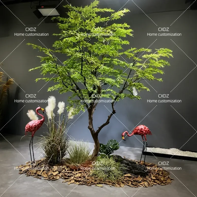 Simulation of Japanese hanging bell tree fake green plant landscaping indoor and outdoor large fake green plant window