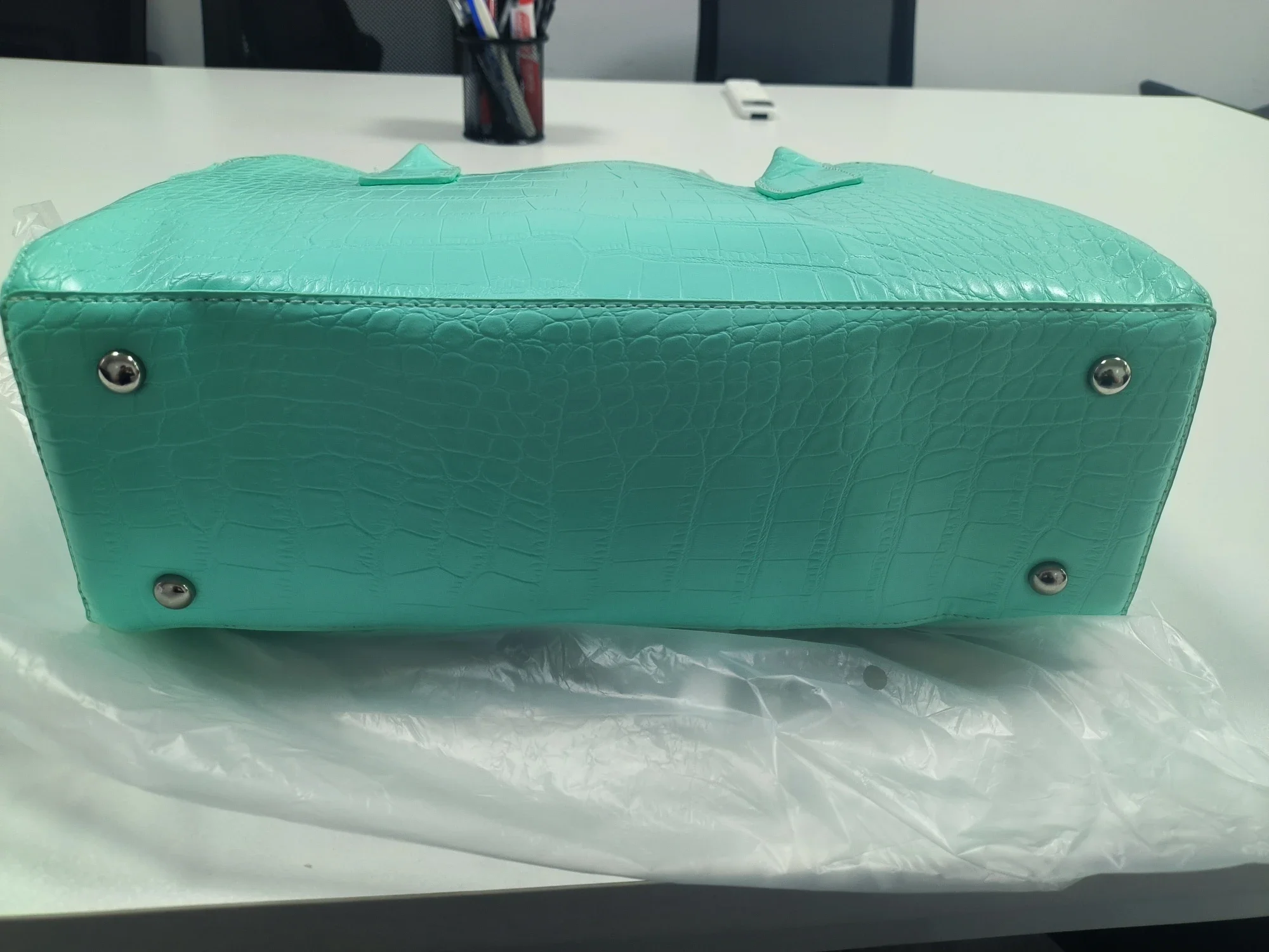 Handtasche mit Krokodilleder-Prägung und Obergriff, Luxuriöse Grüne Tragetasche, Vielseitige Schicke Alltags-Schultertasche für Frauen – Detail 2
