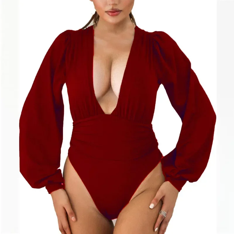 

Fashionable Slim Fit Ladies One Piece Suit Folded Design Sexy Girl New Style Pure Color Cross-Border Long Pants for Women