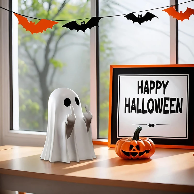 Middle Finger Cute Ghost Statue Ghosts Small Scary Ghost Figurines Halloween Home Decorations Coffee Table Centerpieces Shelf