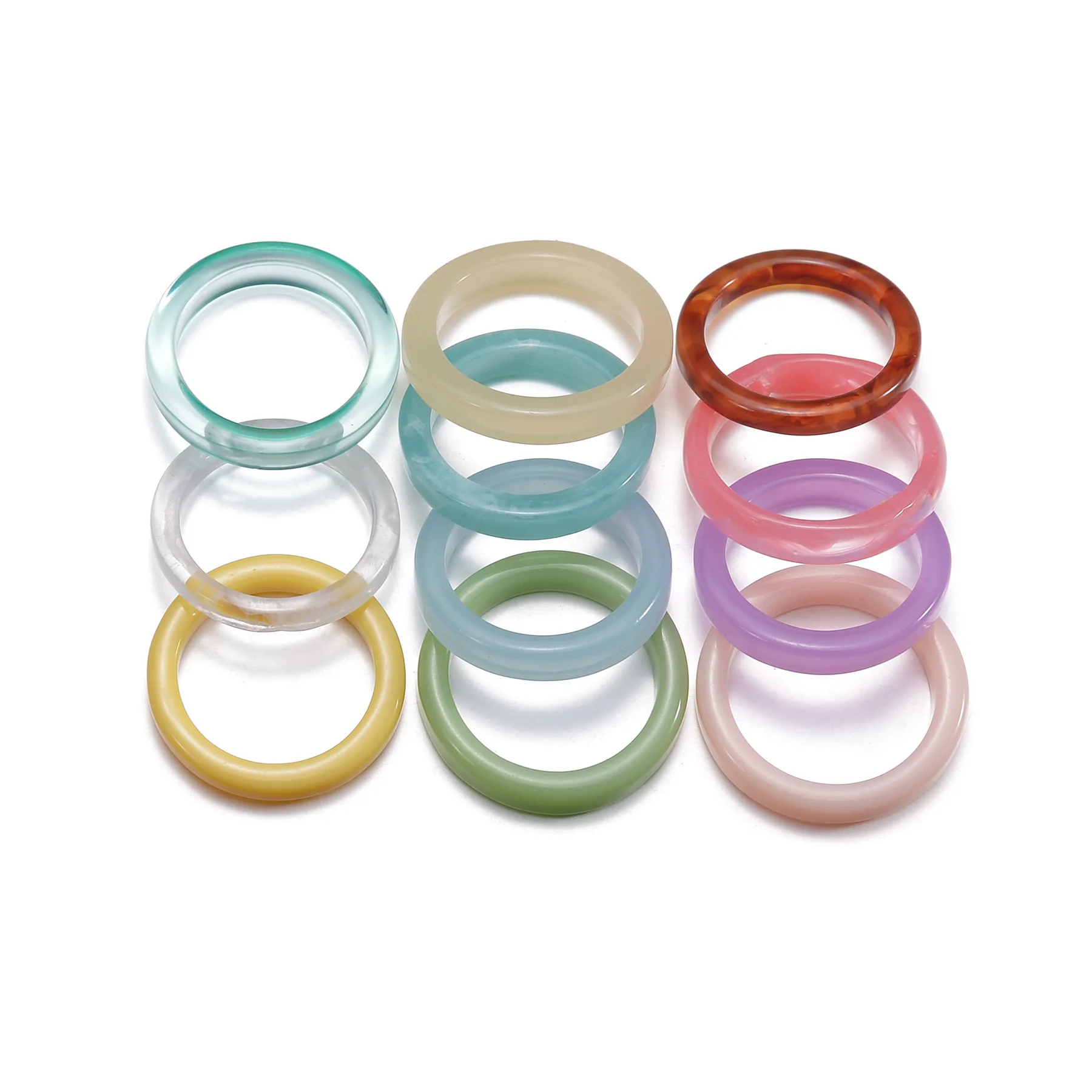 11pcs/set New Colorful Transparent Acrylic Rings Round Marble Pattern Ring Resin Acetate Rings for Women Girls Jewelry Gift