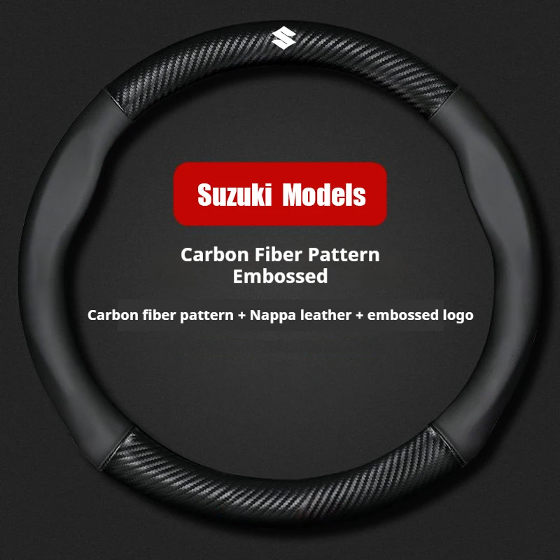 

For Suzuki Carbon Fiber Steering Wheel Cover Nappa Leather Anti-slip Car Steering Wheel Protector for Jimny Swift Vitara