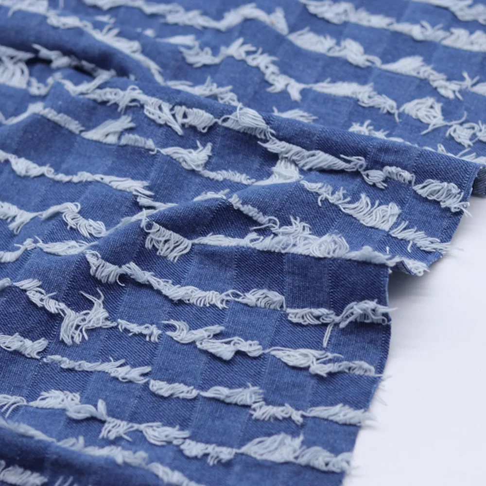 Borla tira Horizontal corte tela vaquera lavada tela de ropa hecha a mano DIY Jeans pierna borde extendido tela diseñador costura Tela