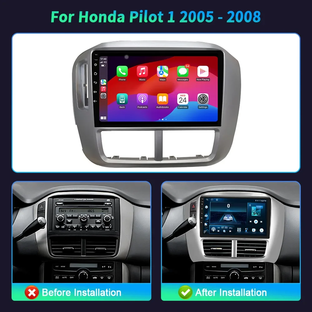 For Honda Pilot 1 2005-2008 Android 14 Car Radio Multimedia 4G GPS Navigation Wireless Bluetooth CarPlay Touch Screen Stereo