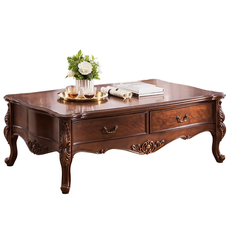 

Solid wood tea table Living room storage rectangular retro European 1.3m coffee