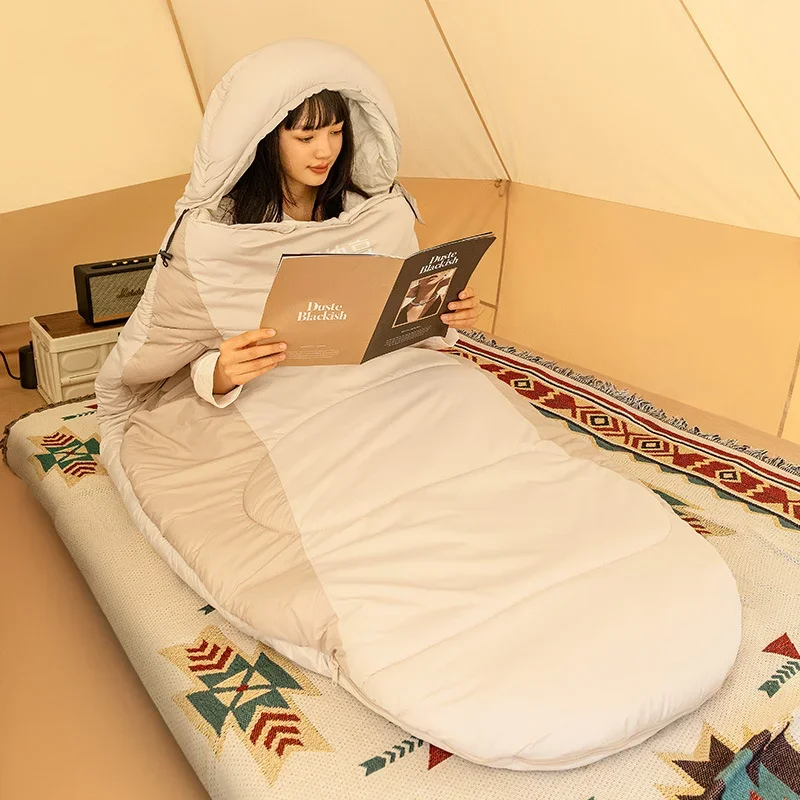

Thickened Cold Resistant Sleeping Bag for Outdoor Camping, Adult Winter Single Person Portable Warm Down Cotton Sleeping Bag