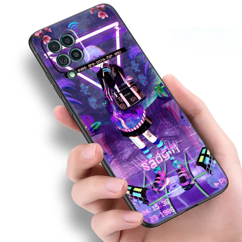 Vaporwave Glitch Anime Black Phone Case For Samsung Galaxy A04S A12 A22 A32 A50 A51 A70 A71 A73 5G A03 Core A20E A21S A31 A41