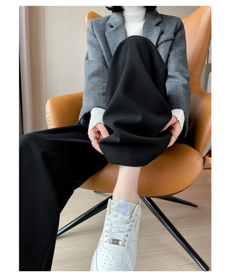 2023 Autumn and Winter New Wool Blended Wide-Leg Pants Straight Mopping Pants High Waist Slim Lengthened Casual Pants for Women