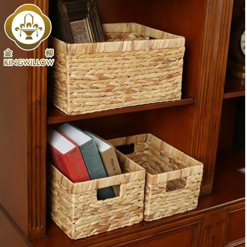 Storage Baskets Containers Desktop Natural water hyacinth Rectangular Storage Bins Organizer Box woven straw baskets mx909956