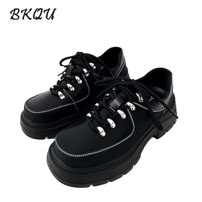 

BKQU English-style Niche Platform Derby Shoes for Men in 2025 Autumn Japanese-style High-end Black Casual Leather Shoes Trend