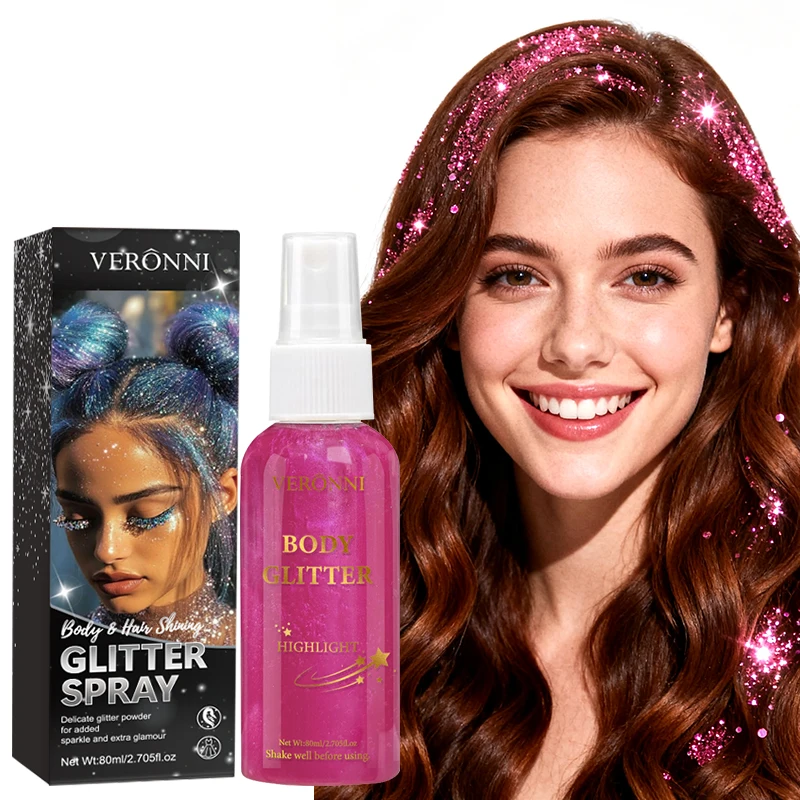 Glänzendes Glitzerspray, strahlendes Silber-Glitzerspray für Haare und Körper, sofortiges holografisches Highlight, funkelndes Schimmer-Make-up für Partys