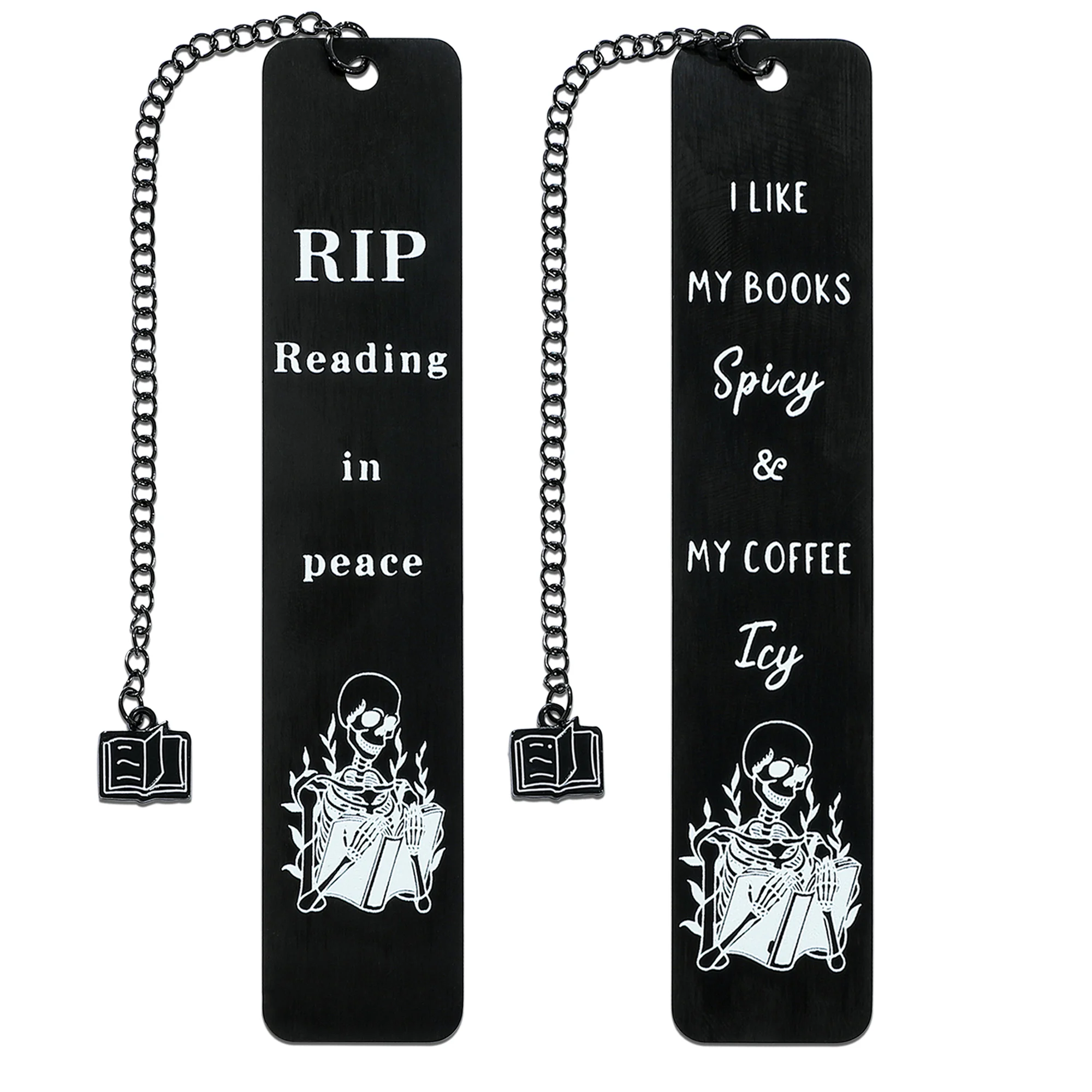 Halloween Gothic Skull Head Black Stainless Steel Bookmark for Reading Women Men Reading in Peace Bookmarks for Book Lover Gifts