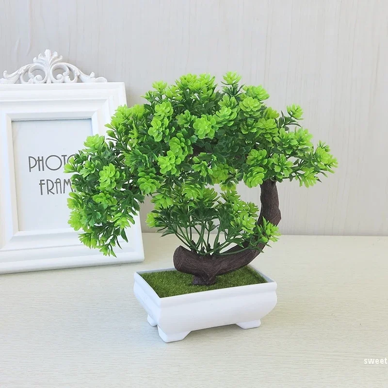 Simulation Bonsai Plant Potted Artificial Plastic Grass Mini Tree Home Desktop Decoration Flower Ornament Sakura Snowball Tree