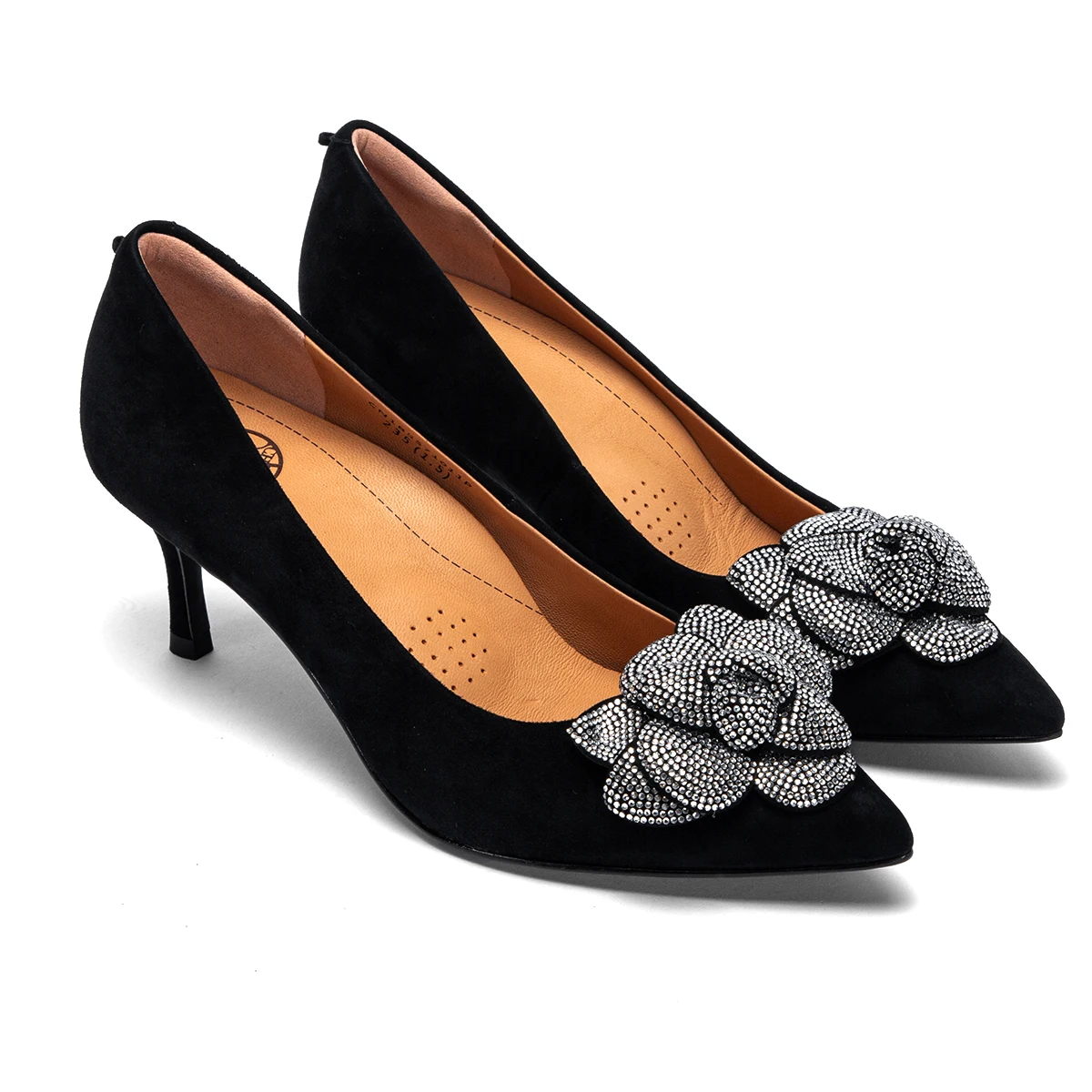 Women's Wedding Shoes 2024 New High Quality Sheep Leather 3D Rose Design High Heels black