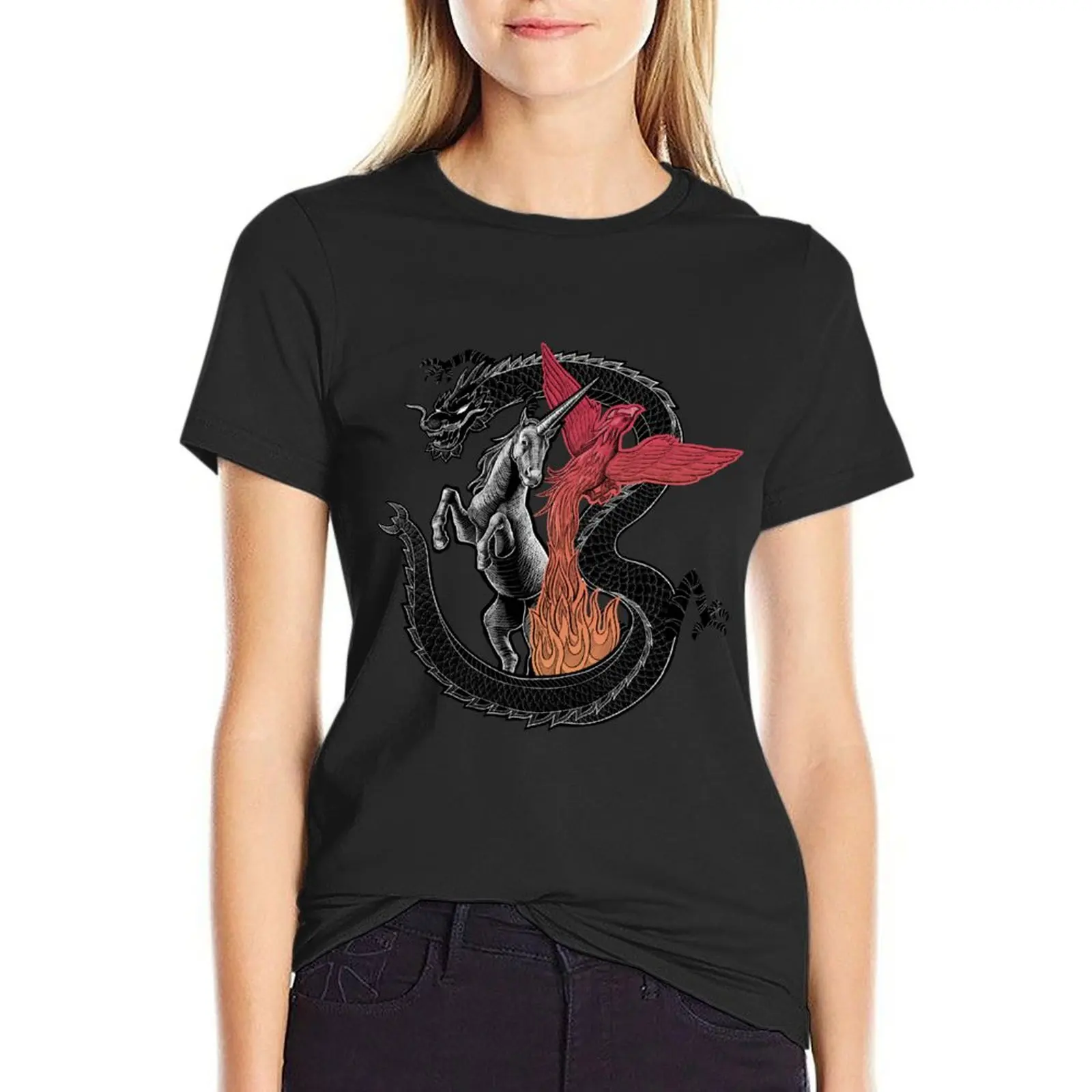 

Dragon Phoenix Unicorn, Fantastic Animals T-Shirt anime Aesthetic clothing tees animal prinfor plain t shirts for Women