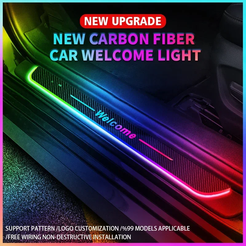 Carbon fiber Customized  Dynamic LED Welcome Car Scuff Plate Pedal Threshold Door Sill Pathway Light Power No Wiring Lamp