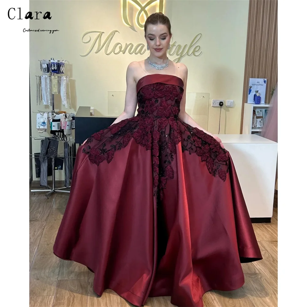 

Клара на заказ бордовые цветы с открытыми плечами вечерние платья трапециевидной формы женские элегантные женские платья 2025 женское роскошное вечернее платье