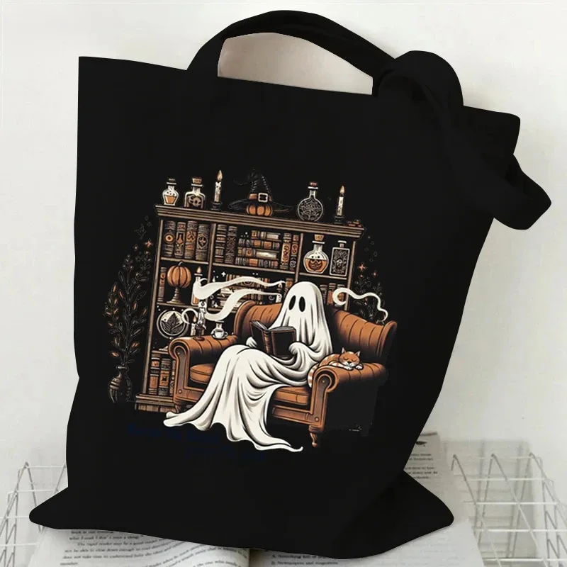 

Подарок для любителей чтения, кошельки и сумки на Хэллоуин, милый призрак, питьевой кофе с принтом, женские сумки, холщовая сумка для покупок на Хэллоуин