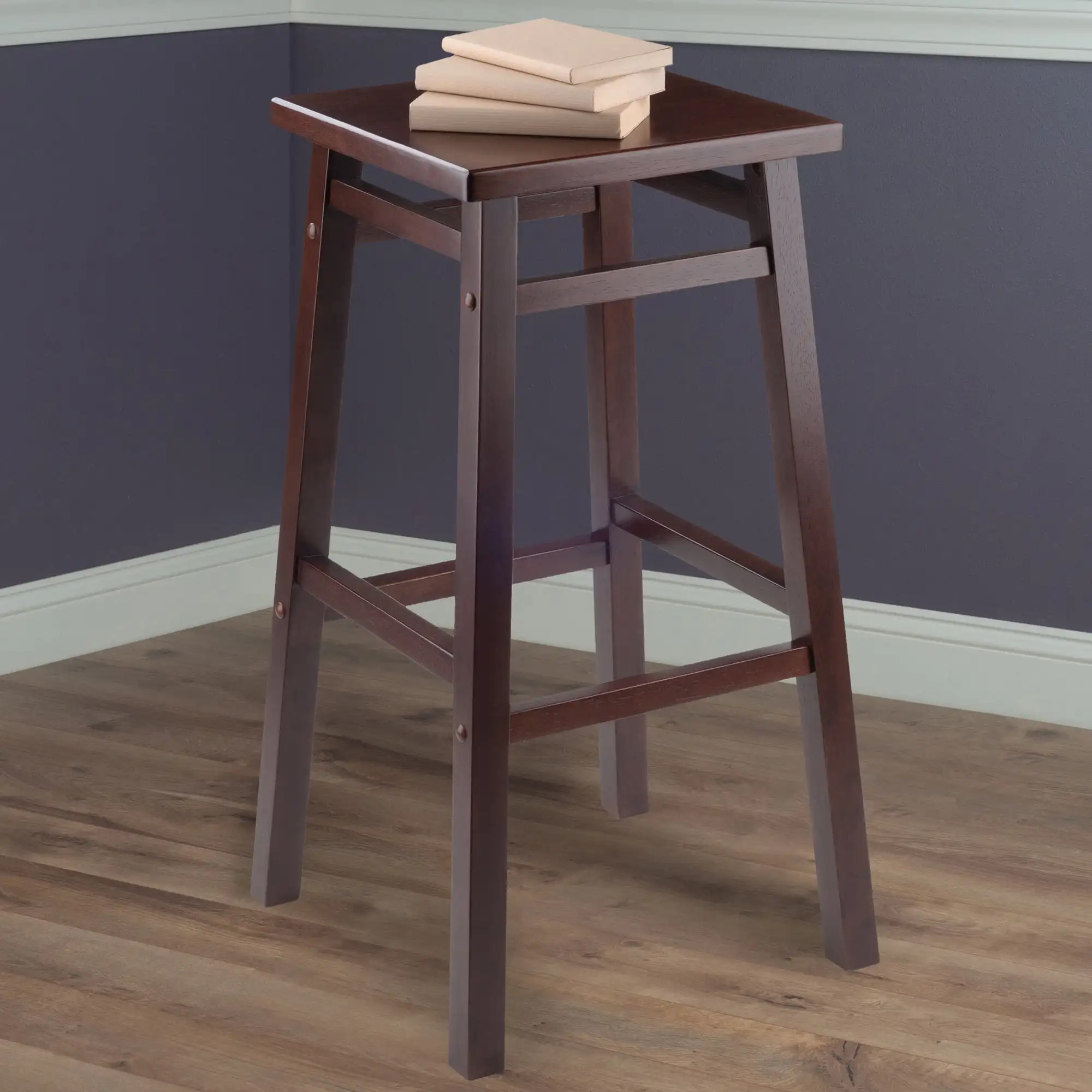 Wood Carter Square Seat Bar Stool, Walnut Finish