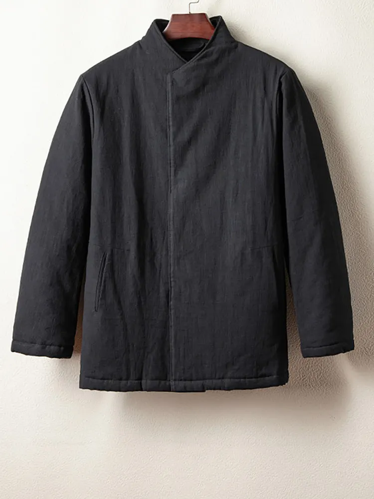 

Retro Chinese Sle Men's Cotton Jaet Linen Tang Suit Coat Large Size Loose Fit Winter Warmth Outerwear Traditional Chinese...